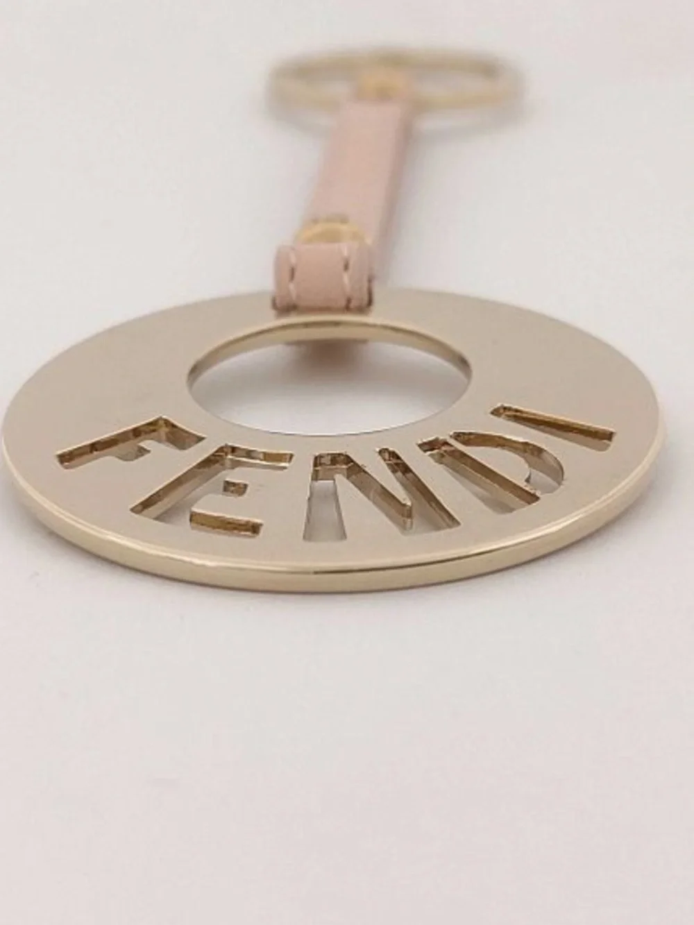 Fendi Gold-Tone Circle Logo Keyring Bag Charm Pastel Pink Leather